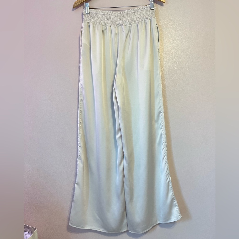 Brochu Walker Gorja Pant Satin Pull On Dust Ivory Medium Quiet Luxury Wide Leg - Picture 8 of 12